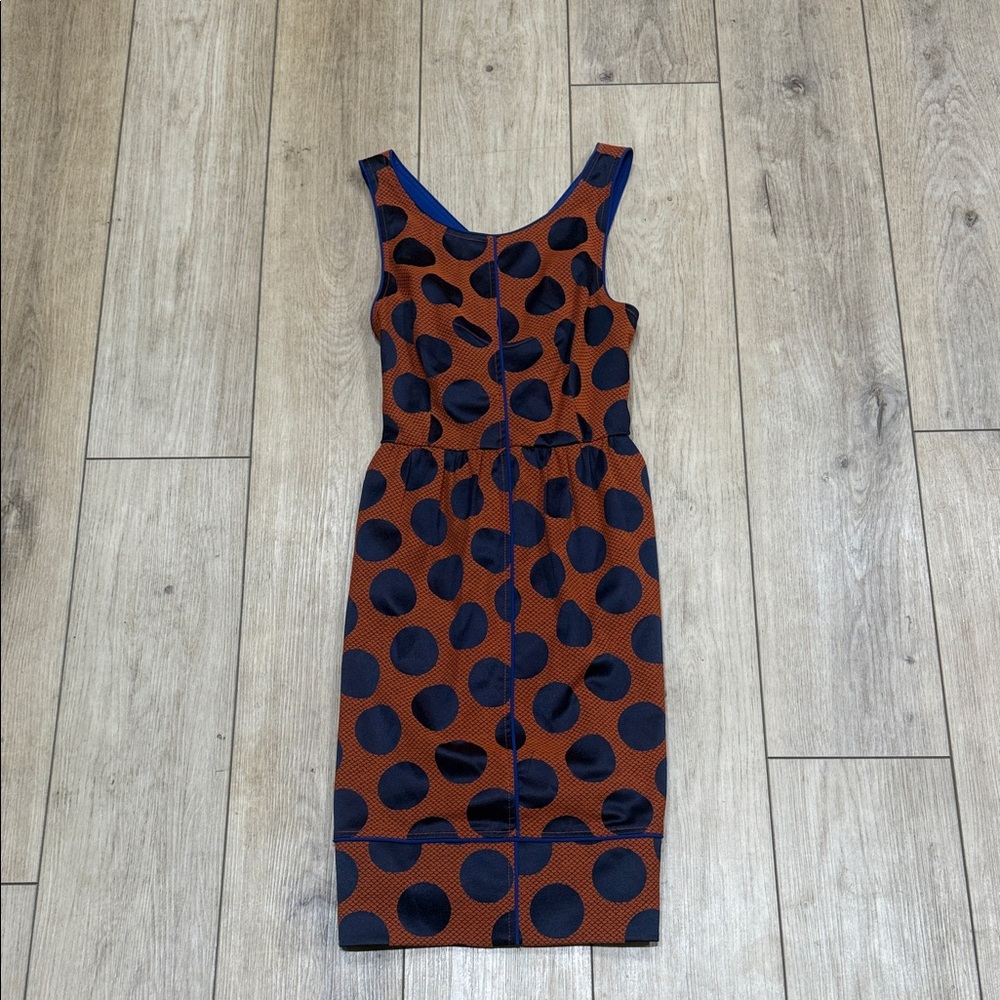 Maeve by Anthropologie Midi Orange and Navy Polka Dot Dress